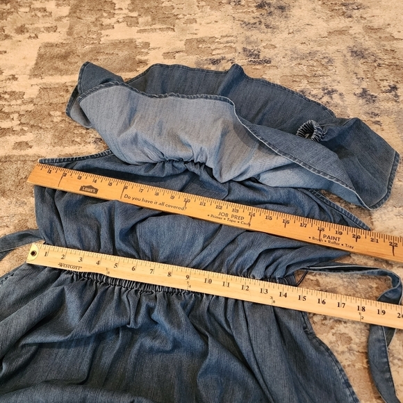 Lane Bryant On/Off Shoulder Blue Chambray Belted Dress Side Pockets Sz 14/16 1X - Picture 14 of 14